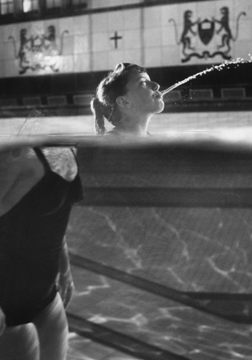 last-picture-show: George Silk, Swimmer Kathy Flicker spits Water in a Swimmingpool, 1962