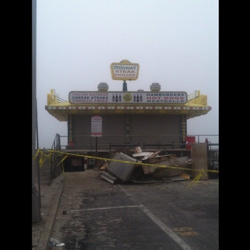 As Jersey being my home state my whole life, it was emotional to see a place I grew up going to as a kid every summer and enjoying in my young adulthood in ruins. #fuck #sandy #seaside #ruins #nj  (at Seaside Boardwalk)