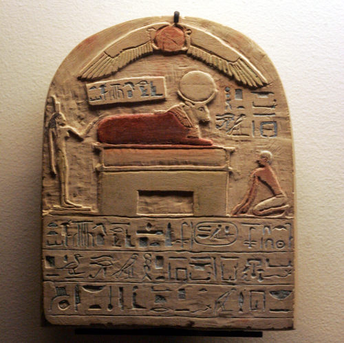 Ancient Egyptian stele, dedicated by the doorman of Horudja temple in honor of the divine bull Apis.