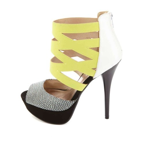 High Heels Blog colorblock-style: Qupid Caged Ankle Cuff Peep Toe Platform… via Tumblr