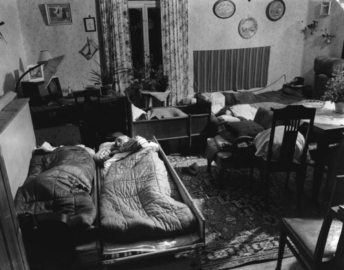 Unknown family, 1949, Sweden. From an article about crowded living conditions. They had one bedroom 