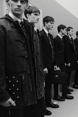 strangeforeignbeauty:  Jan Purski, Felix Riess &amp; Arthur Gosse | Backstage at Dior Homme Fall/Winter 2014 | Photographed by Lea Colombo [ b&amp;w | male models | popular | facebook | twitter | google+ | instagram ]