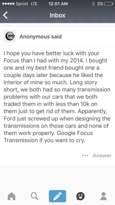 Do your research ford already fixed that problem. Also my car is 2016 - with a 5 year warranty. So all in all I&rsquo;m happy with purchase.