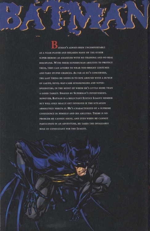 ungoliantschilde:  the Seven Core members of the JLA’s Character Bios, with artwork by Howard Porter and John Dell.