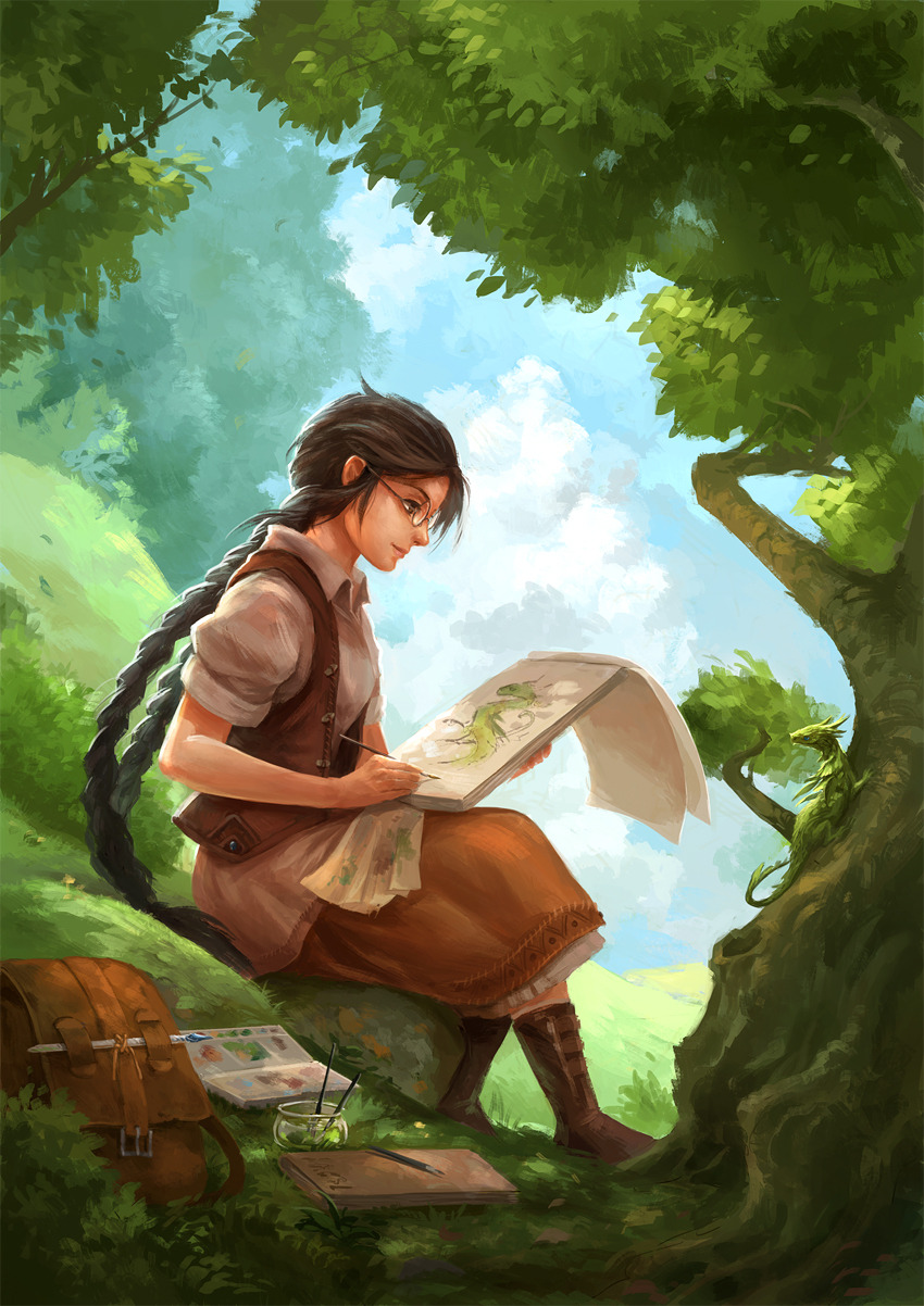 girl painting a dragon by sandara 