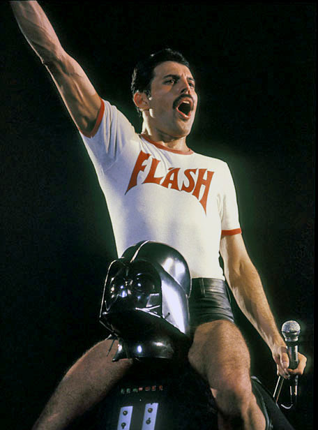 bigbangtheoree:Just Freddie riding Darth Vader because May the 4th be with you