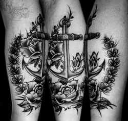 tattoos:  Old school anchor and roses custom tattoo (by Miguel Angel tattoo)