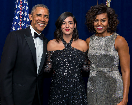 celebritiesofcolor:  Michelle Obama and Barack Obama pose with Lauren Cohan, Norman