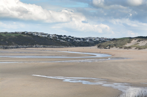 Crantock beach and the Gannel Estuary at low tide