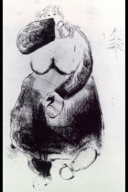 naive-art-love: Madame Moineau (The Sparrow Woman), 1923, Marc ChagallSize: 289x232 cmMedium: etchin