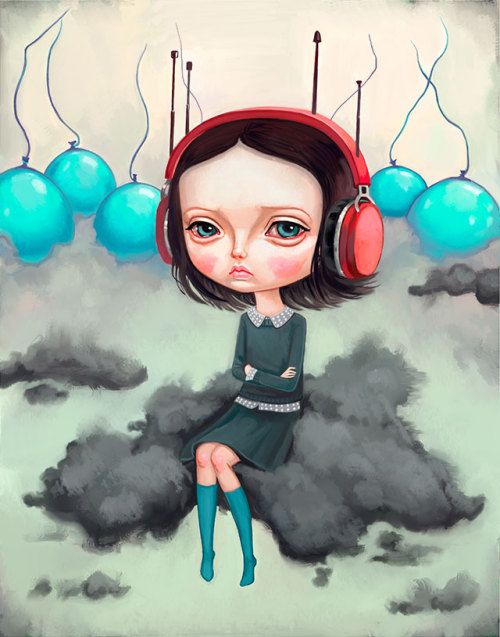 Girl Pouting On A CloudThis is a repaint of a piece I did in late 2014. 