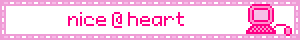 a white stamp with a pink border and text that reads 'nice @ heart' and pixel art of a pink desktop on the right