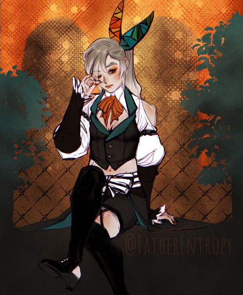 fatherentropy:Drew a Obey Me bunny outfit for Yorick based on a glamour I have on him in FFXIV Keep 