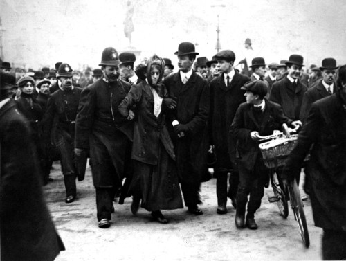 onlyoldphotography:  An Arrest when the suffragettes began a riot in parliament, London, 1912  Suffragettes were mostly women from upper and middle-class backgrounds, frustrated by their social and economic situation. Their struggles for change within