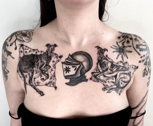 Merci pour tous les jolis projets @grimselghoul ♾ today I added the 2 #greyhound on her chest. The h