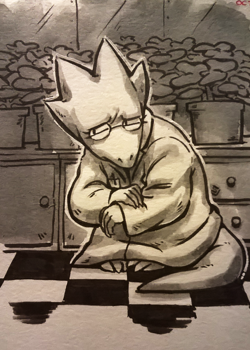 cottonbun:  Inktober days: 7-12 *makes a so-so hand gesture* Red + Blue + Black Micron pens/brush 