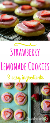 foodffs:  Super easy Strawberry Lemonade Cookies.  3 ingredient cookies (with lemon cake mix), and a 3 ingredient frosting (with fresh strawberries!)  #foodporn #cookies 