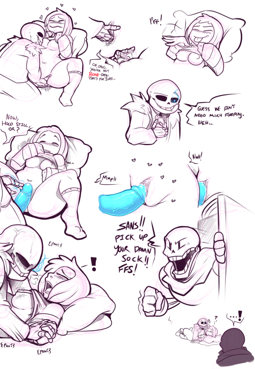 pingagirl:  The current pages of this doodle comic thingie I’m doing with the skeleton brothers and Frisk.  