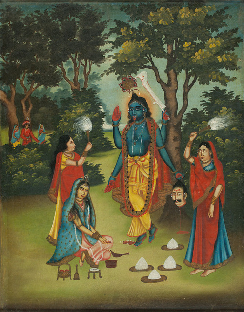 Radha and Gopis worshipping Krishna-Kali, Bengal