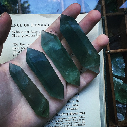 shopterrastra: beautiful natural green and blue fluorite double terminated wands currently stocked i