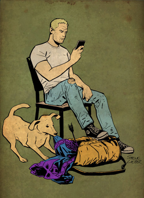periscopestudio:  A Hawkguy convention sketch by @Steve_Lieber, colored in @MangaStudio 5. stevelieber:  I drew a sketch of Hawkeye and Pizza Dog at the Stumptown Comics Fest, and used it to play around with the coloring tools in Manga Studio 5. Here’s