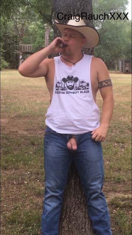 cwboytop: craigrauchxxx: Another cigar break at Bear Ranch during the Photo shoot for Trucker Cowboy