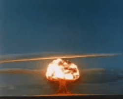 humanoidhistory:The terrible beauty of a Soviet hydrogen bomb test, 1953. (via)&hellip;&hellip;&hellip;..last time I saw a mushroom with a skirt, I heard colors!