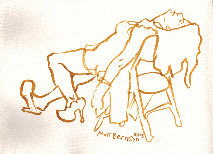 Drawings of Fonda Feeling done at Dr. Sketchy&rsquo;s Boston.  ink/watercolor