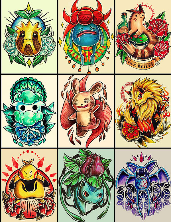 jyu-vi0le-grace:thenintendard:  Pokemon Tattoo Designs Project By Jazmin Castillo