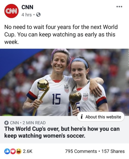 newbiesquadgoals:CNN sharing an article promoting the NWSL (including streaming details) with their 