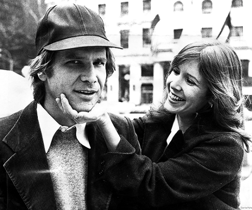 starwarsfilms:Carrie Fisher and Harrison Ford photographed by Richard Corkery, 1980.