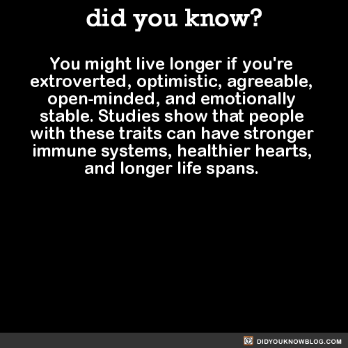 did-you-kno:  You might live longer if you’re extroverted, optimistic, agreeable,