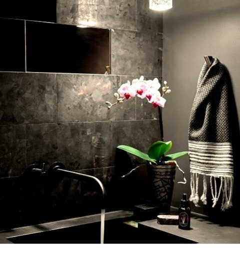 Bathroom Powder Room In Austin Powder Room - Small 1960s Gray Tile And Stone Tile Powder Room Idea With