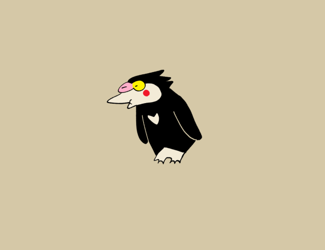 a drawing of spamton drawn very simply, as a rockhopper penguin.