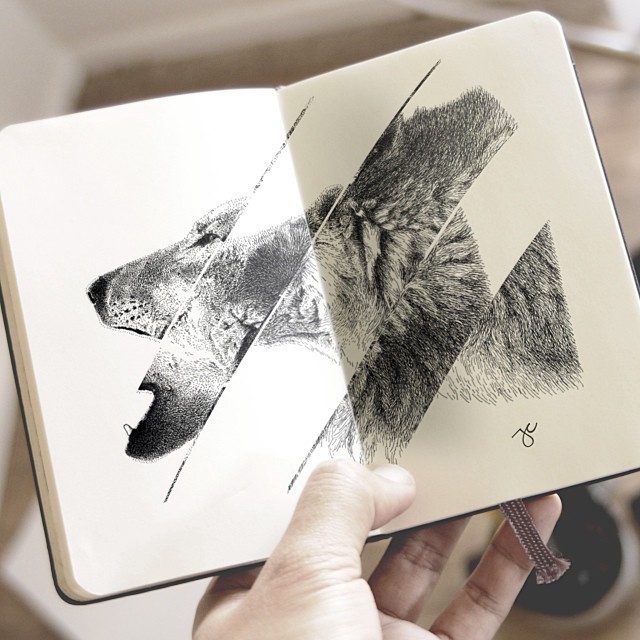 jedavu:  Surreal Hybrid Drawings Bloom and Burst Across Sketchbook PagesSelf-taught