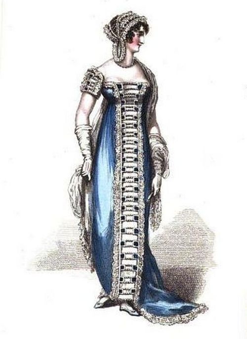 Evening Dress (June 1812), published in La Belle Assemblée, a British women’s magazine publish