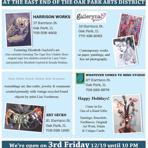 #shop #artfully
Oak Park Arts District
3rd Friday’s event
this Friday from 6-10pm
Galleryna19
19 Harrison Street
Oak Park, IL 60304