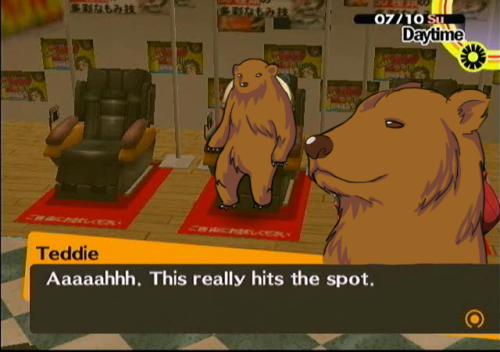 phantomdoodler:Day SixAU where everything is exactly the same except Teddie is a realistic bear and 