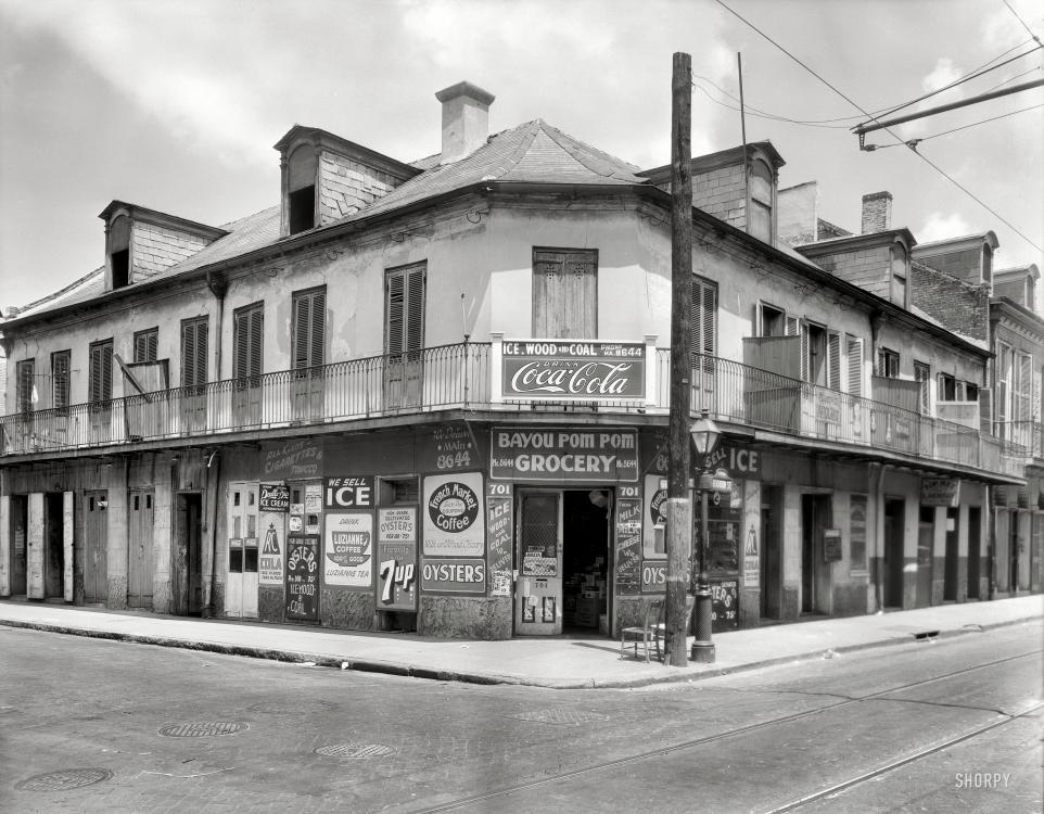 Dumaine Street,advertisements,Bourbon,New Orleans,Louisiana,LA,Architecture,1937