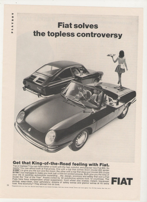 1967 Fiat 850 Convertible Spider Coupe Advertisement 