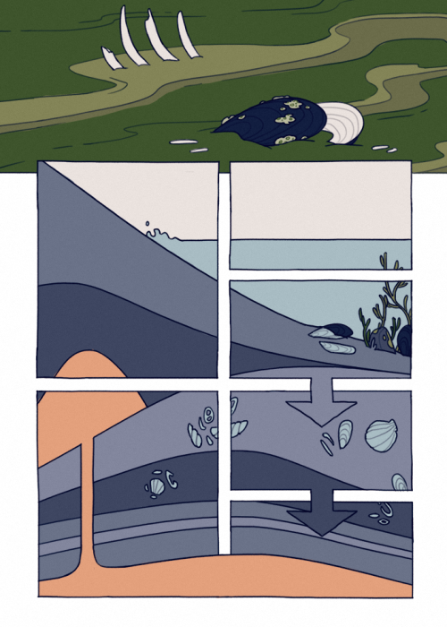 mellific: meander, a short comic about a river, and bivalves, and the fossil record. inspired of cou