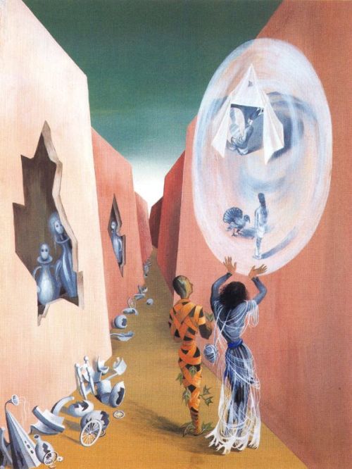 Gypsy and harlequin, 1947, Remedios VaroMedium: gouache,cardboard