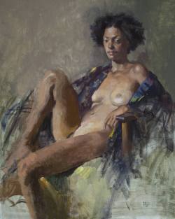 artbeautypaintings:  Seated semi-nude - Rick Perez