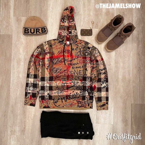 outfitgrid1:Today’s top #outfitgrid is by @thejamelshow.▫️ #Burberry #Beanie & #Hoodie▫️ #Adidas