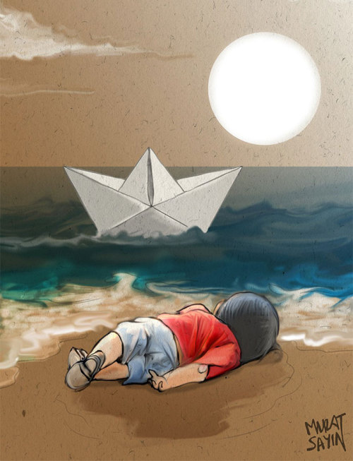 Creative illustrations about Tragic Death Of 3-Year-Old Syrian Refugee - 3 Yaşında ki  Suriyeli