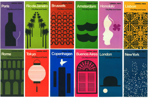 George Tscherny, graphic design for city guides, early 1970s. For Pan Am Airlines. source    