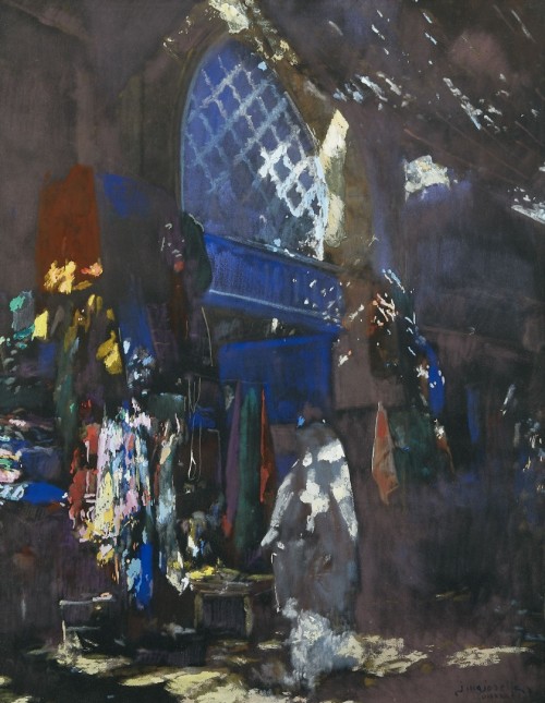 amare-habeo:Jacques Majorelle (French, 1886-1962)  In the djellabas souk, 1955-1960Mixed media on bl