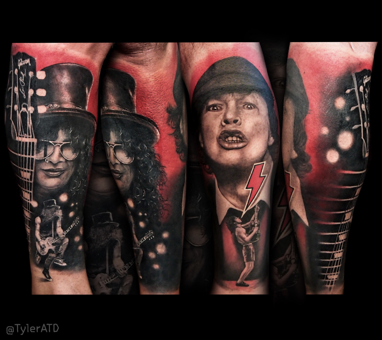 Tyler ATD Tattoos — Angus Young from ACDC and Slash from Guns N Roses....