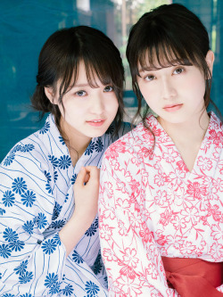 sakamichi-steps:菅井友香 + 守屋茜 × 浴衣 Issue：2018/7/14(+トリミングなど)