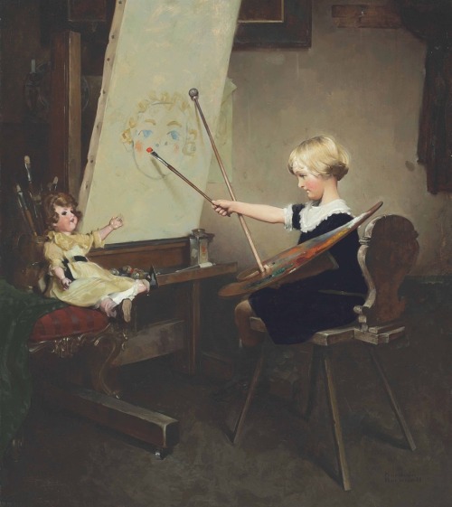 The Artist&rsquo;s Daughter (Little Girl with Palette at Easel), 1919. Norman Rockwell (American